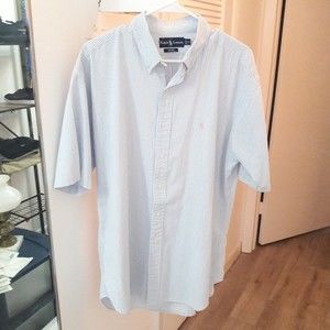 Ralph Lauren Shirt Mens Extra Large Seersucker Button Down Blake Short Sleeve